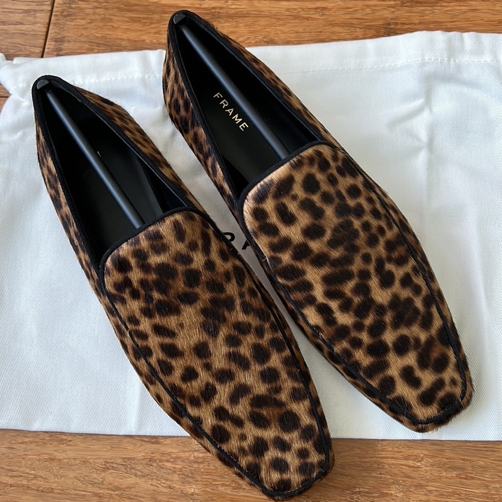 NEW FRAME Designer Le Verona Leather Leopard Print Loafers 38 w/ Dust Bag - Picture 2 of 10
